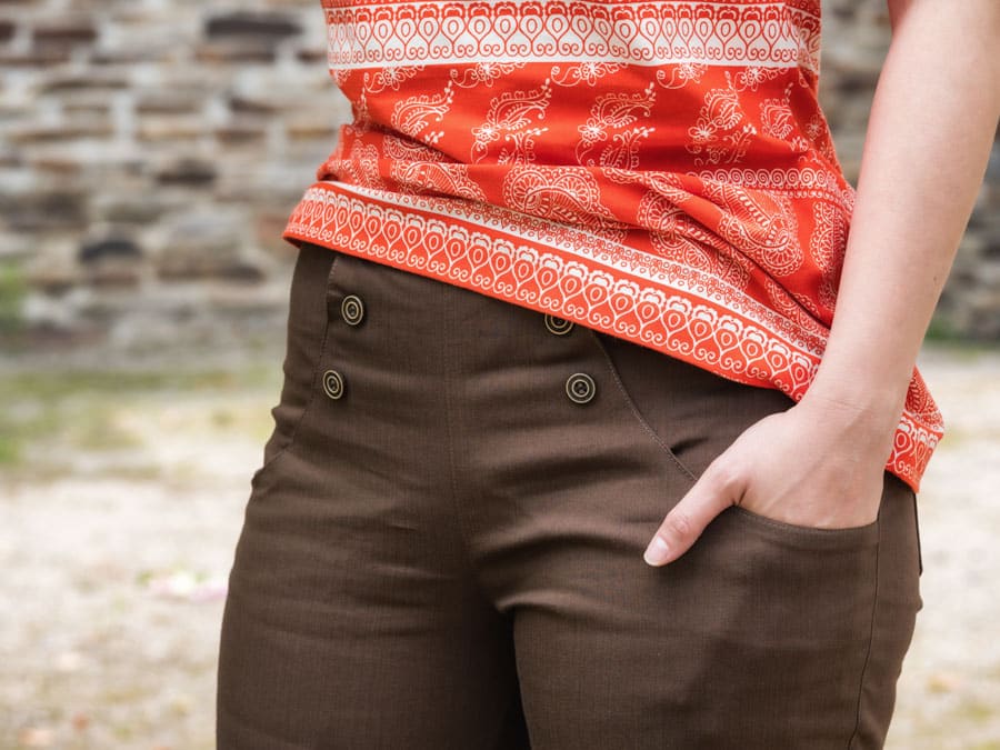 Detailaufnahme einer selbstgenähten Hose gelernt im Fotokurs
